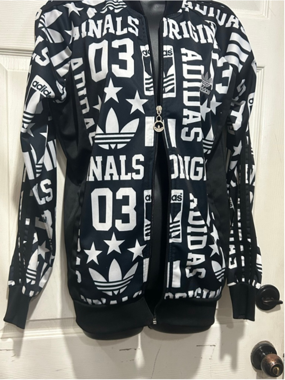 Women's Adidas Varsity Jacket Size 10 Black and White